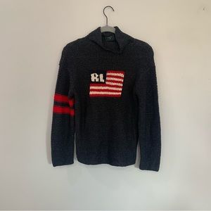 Polo Jeans Co by Ralph Lauren Sweater Turtleneck American Flag in Grey